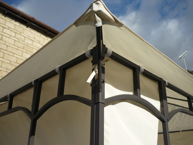 Homebase Lucca 3m x 3m Steel Leaf Patio Gazebo Curtain Set 917056 059245 Corner View