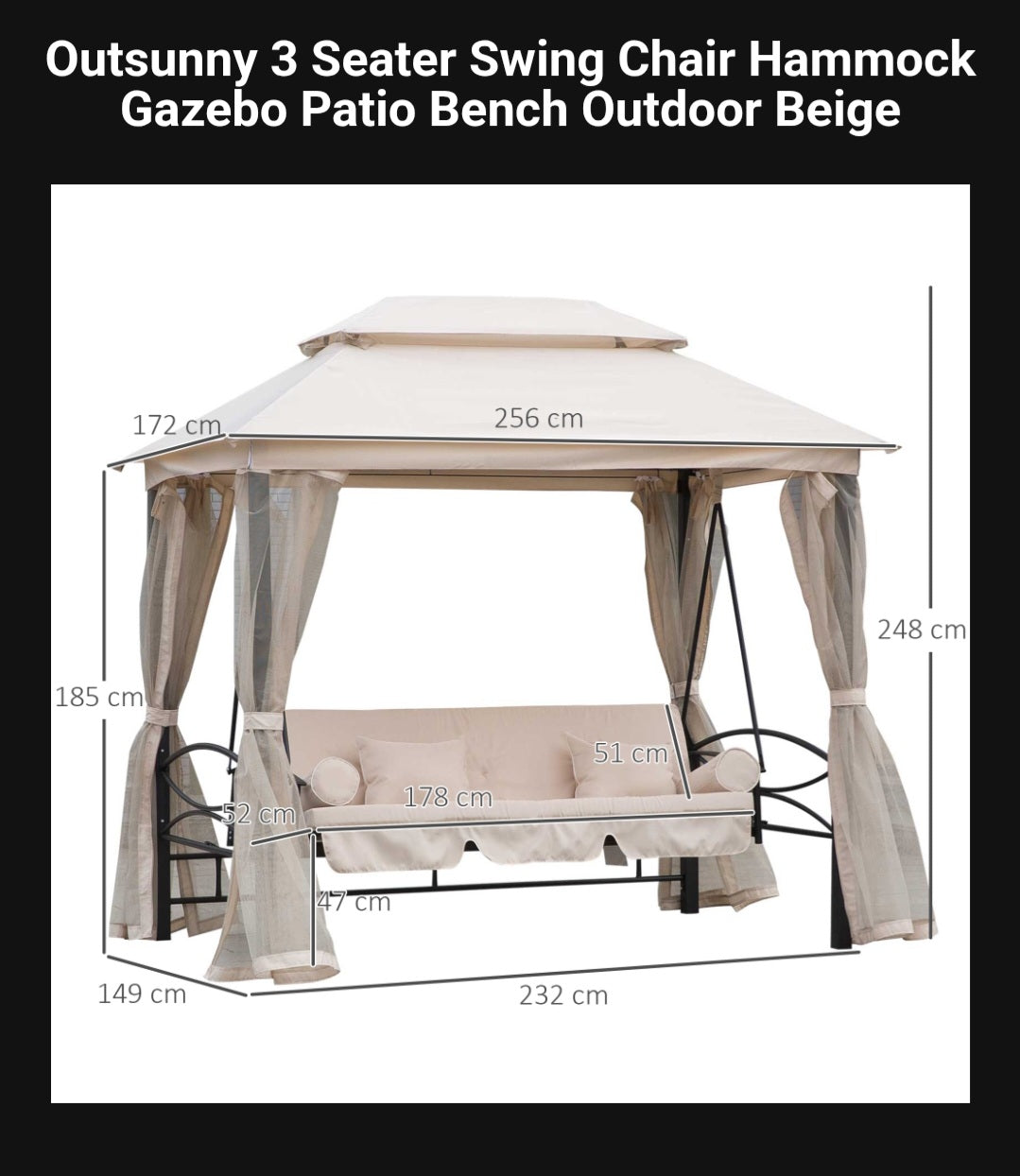 Canopy for Outsunny Outdoor Swing Chair Bed - 172cm x 256cm
